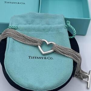 Tiffany & Co Sterling Silver Open Heart Multi Strand Toggle Bracelet 7” Estate